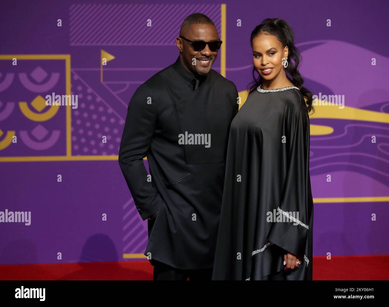 Idris Elba arrives with his wife Sabrina Dhowre Elba arrives prior to
