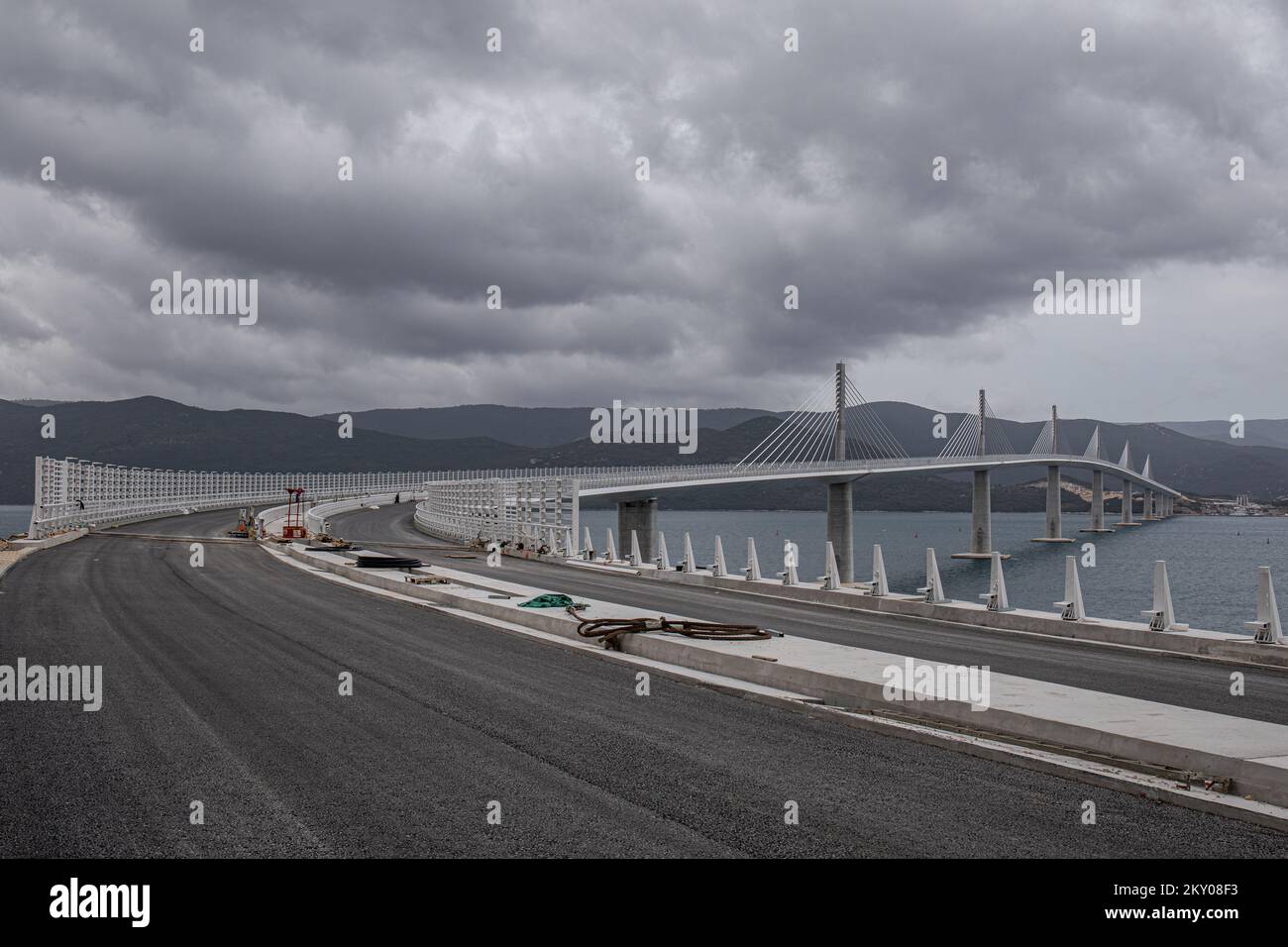 The photo shows the Peljesac Bridge in Klek, Croatia on April 9, 2022