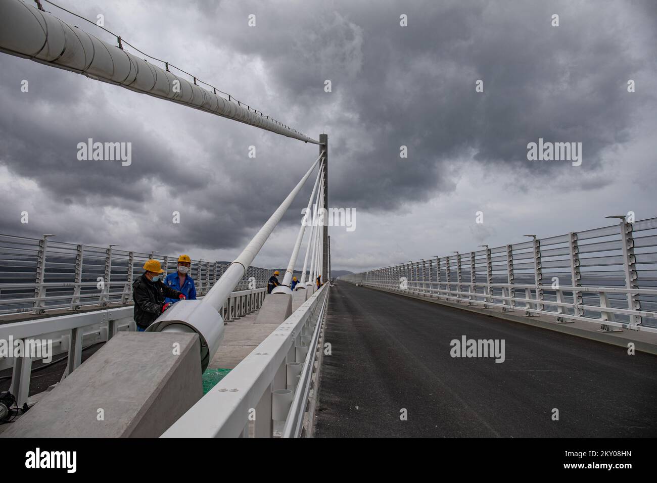 The photo shows the Peljesac Bridge in Klek, Croatia on April 9, 2022