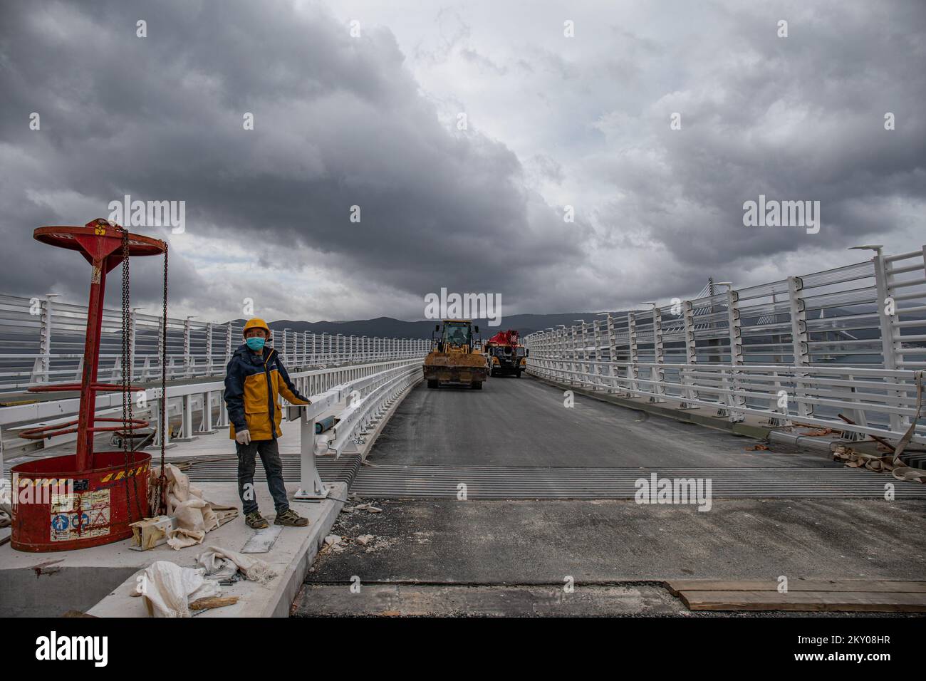 The photo shows the Peljesac Bridge in Klek, Croatia on April 9, 2022
