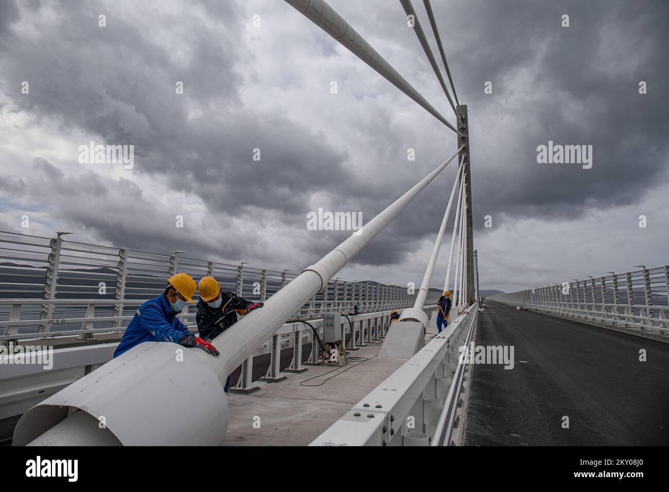 The photo shows the Peljesac Bridge in Klek, Croatia on April 9, 2022