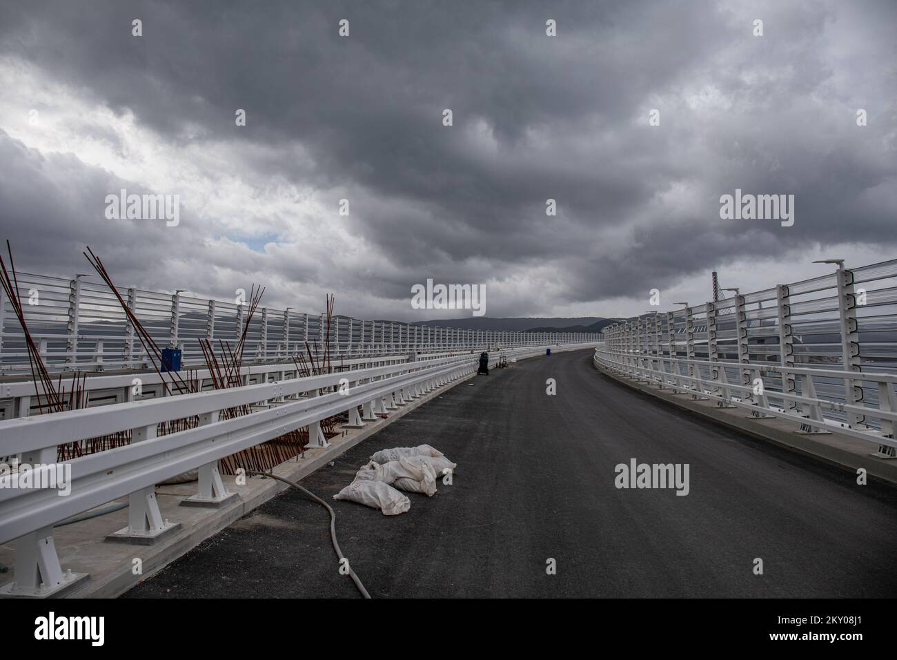 The photo shows the Peljesac Bridge in Klek, Croatia on April 9, 2022