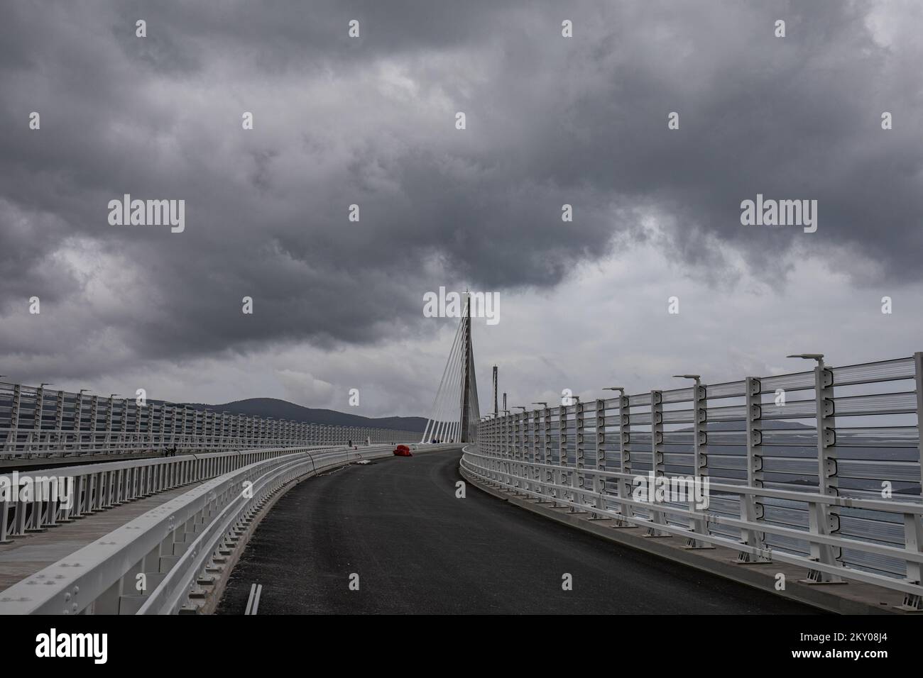 The photo shows the Peljesac Bridge in Klek, Croatia on April 9, 2022