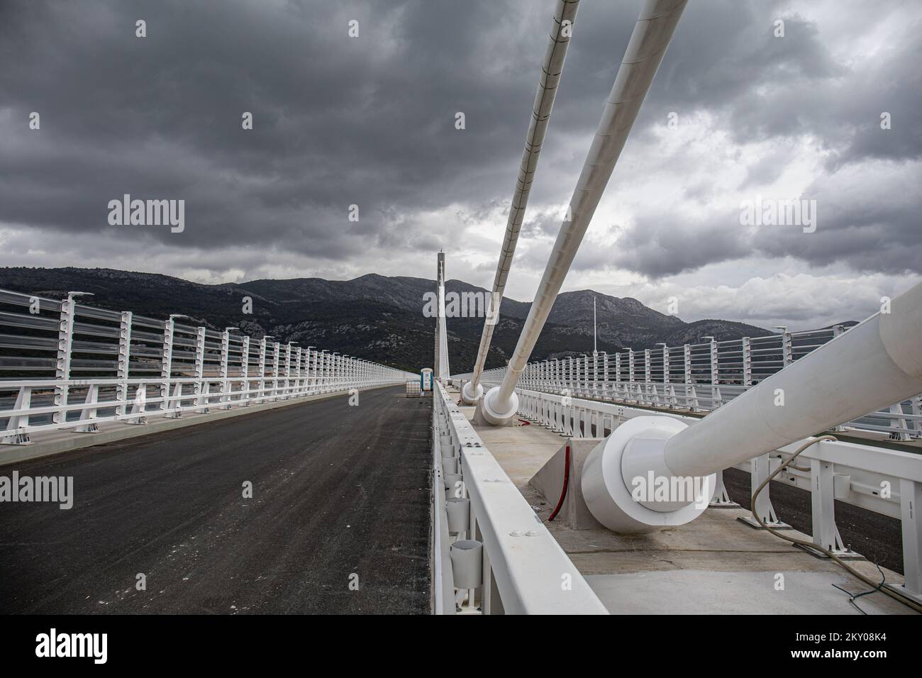 The photo shows the Peljesac Bridge in Klek, Croatia on April 9, 2022