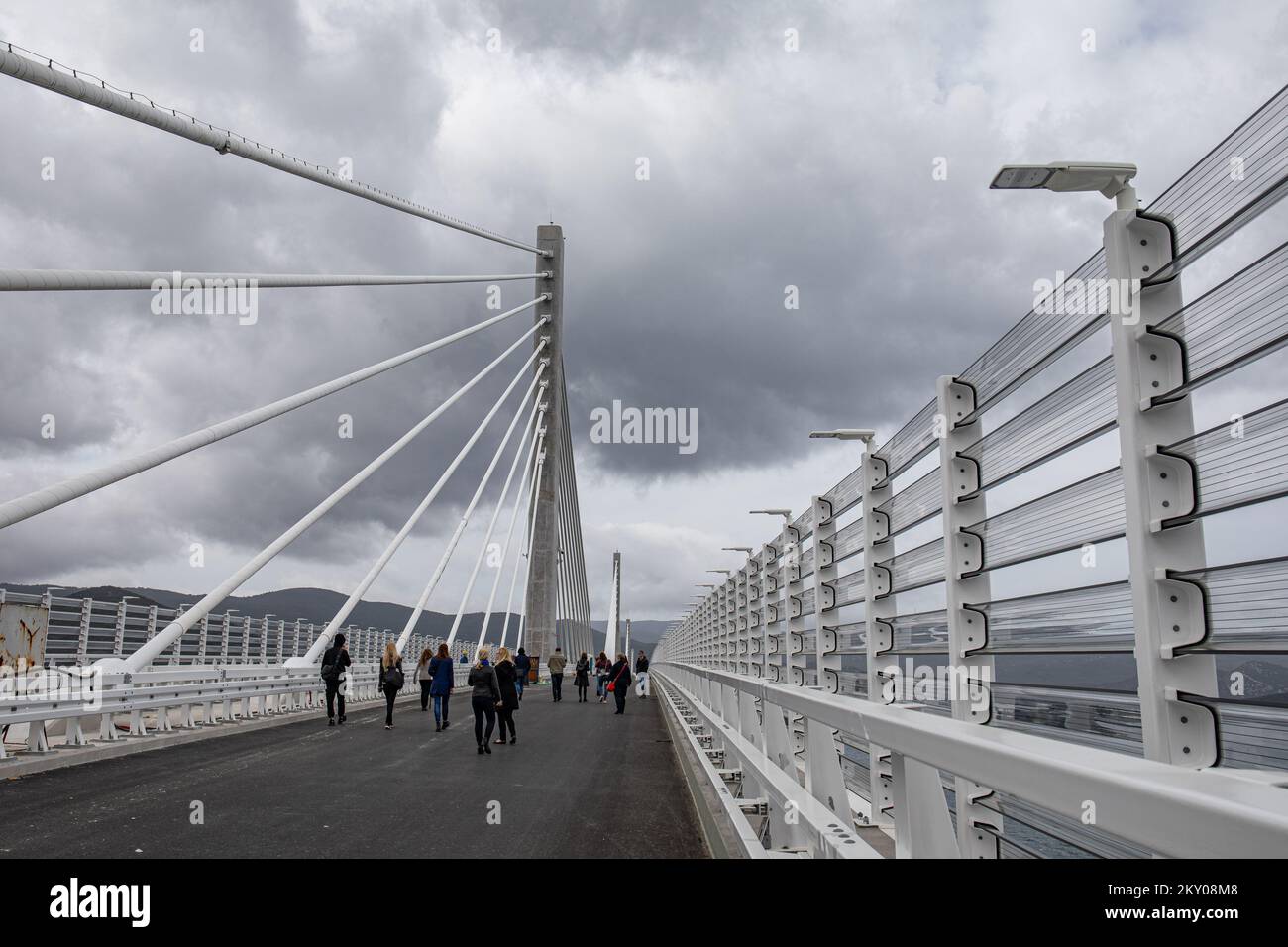 The photo shows the Peljesac Bridge in Klek, Croatia on April 9, 2022