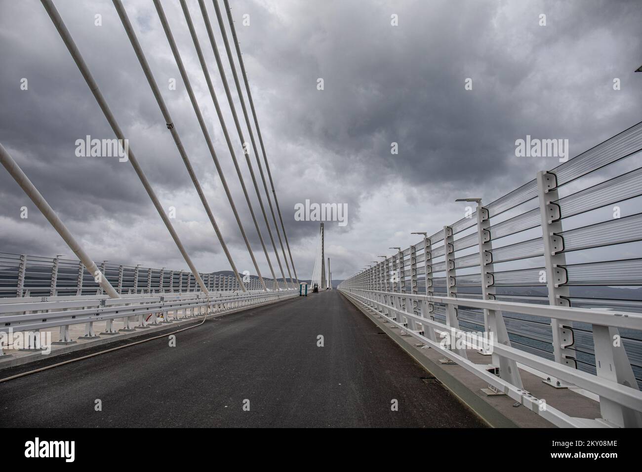 The photo shows the Peljesac Bridge in Klek, Croatia on April 9, 2022