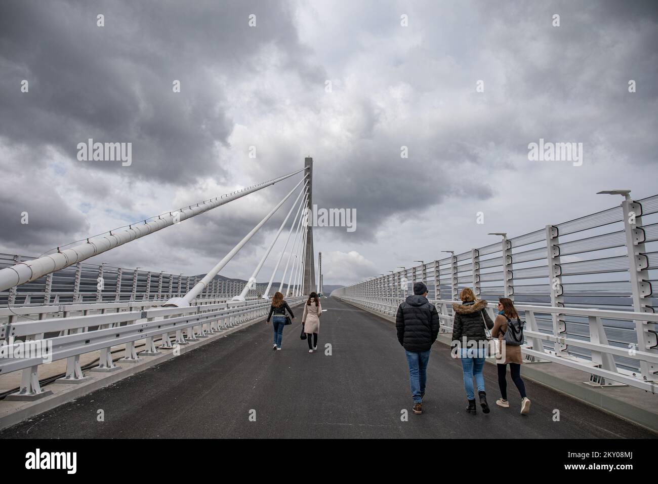 The photo shows the Peljesac Bridge in Klek, Croatia on April 9, 2022