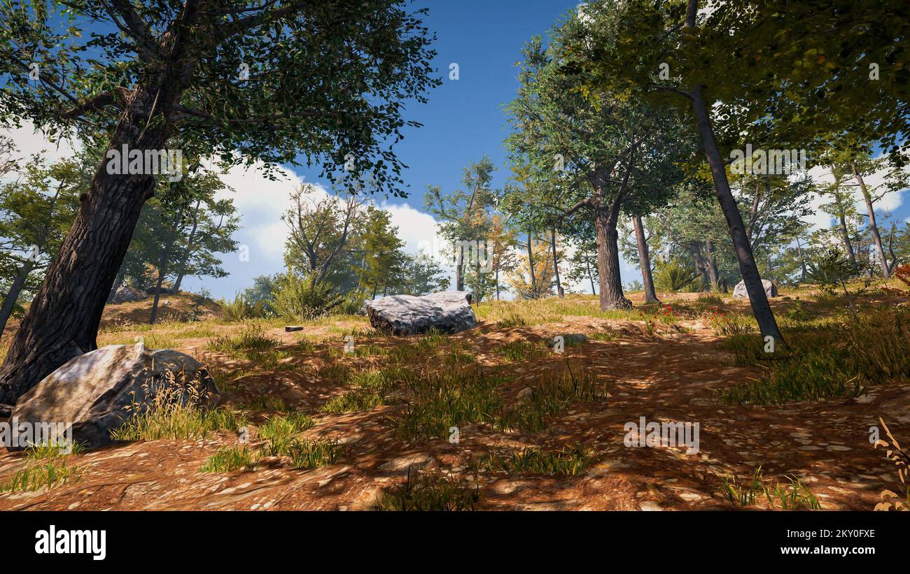3D rendering. An immersive natural environment. Landscape to illustrate ...