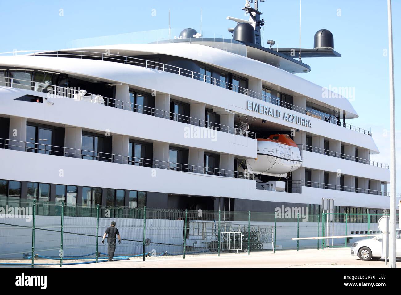 Modern Luxury Yacht Emerald Azzura is seen at Sea Port Sibenik on April