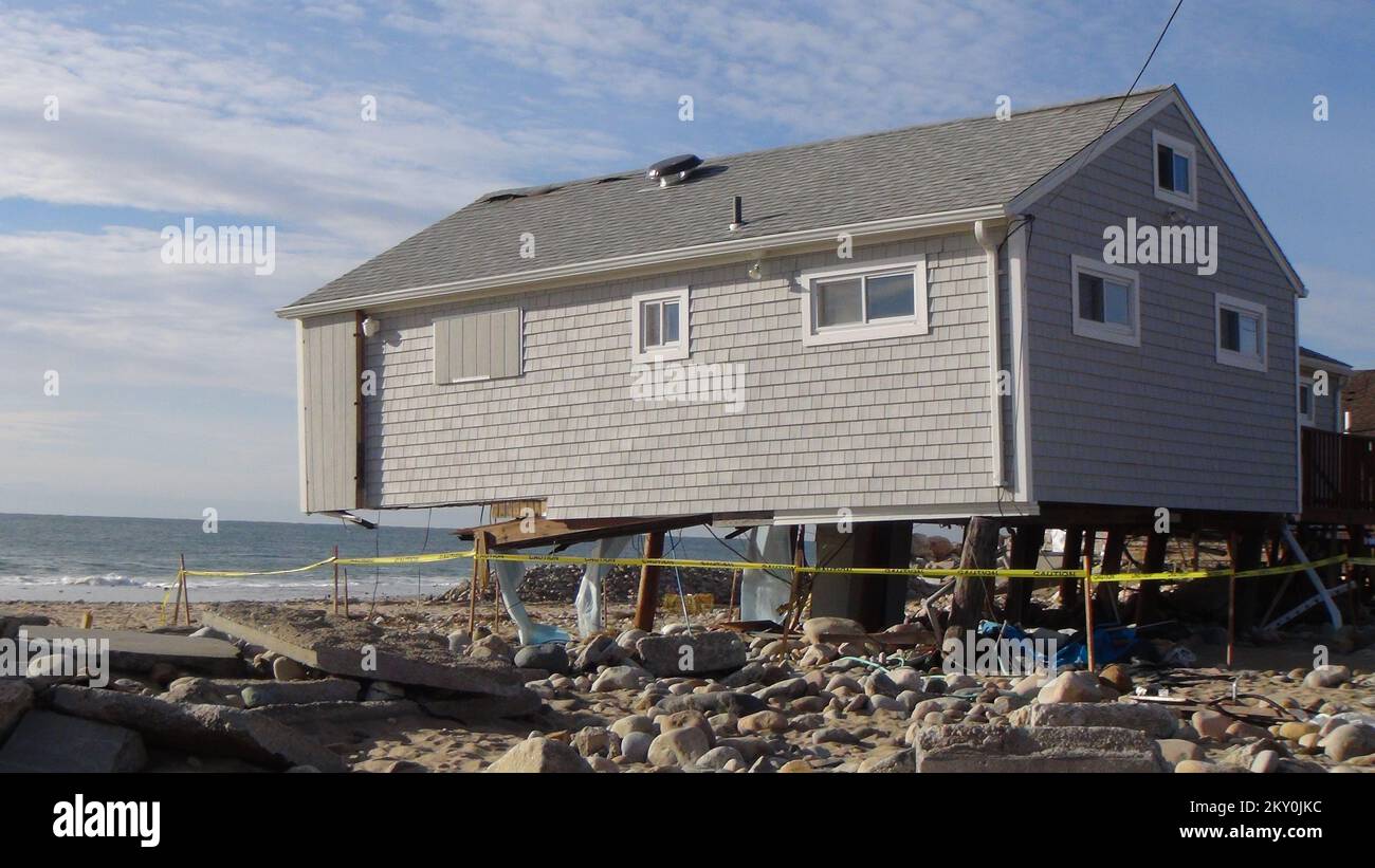 Westerly, R.I., Nov. 16, 2012   This home facing Misquamicut Beach was damaged following Hurricane Sandy in Westerly, Rhode Island. FEMA is working with state and local officials to assist residents who were affected by Hurricane Sandy. Rhode Island Hurricane Sandy. Photographs Relating to Disasters and Emergency Management Programs, Activities, and Officials Stock Photo