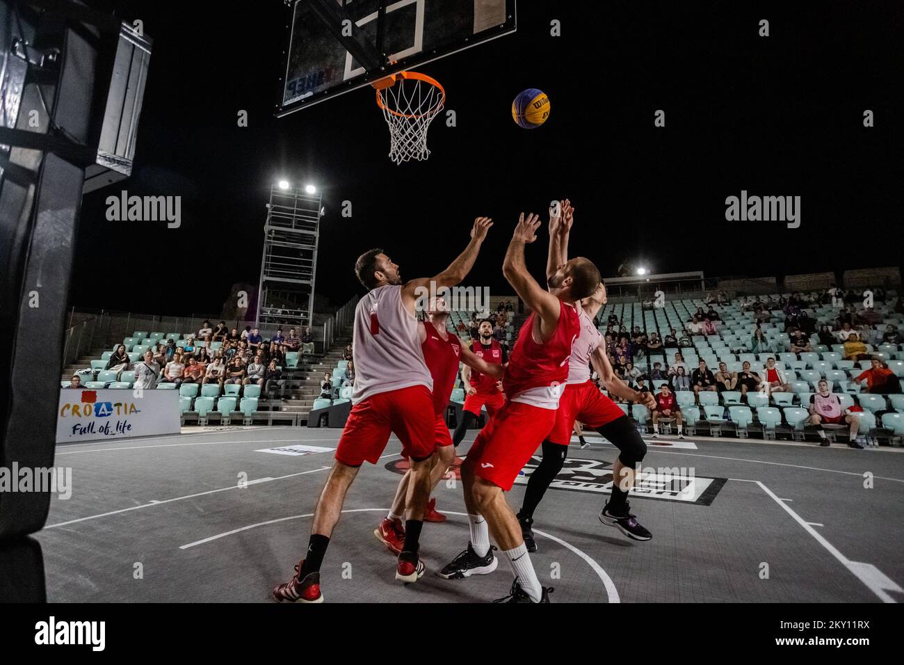 FIBA 3x3 Quest tournament held at St. Michael Fortress , in Sibenik, Croatia, on May 21, 2022. . PRO 3x3 Tour - Croatian Open championship in 3x3 basketball, which held from 13.05.2022 to 10.09.2022 has FIBA QUEST status, and the winner of Tour Final event in Pula will travel to Paris, France where he will qualify for Qualifying Draw of World Tour.All tournaments, that are played in various attractive locations all trough Croatia in organization by Energy Basket d.o.o., Pro 3x3 Association and Croatian Basketball Federation, have international character. Photo:  Stock Photo