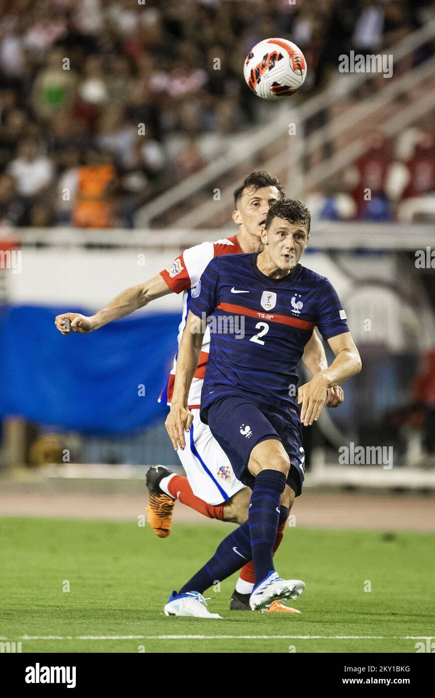 SPLIT, CROATIA - JUNE 06: Benjamin Pavard of France in action during the UEFA Nations League League A Group 1 match between Croatia and France at Stadion Poljud on June 6, 2022 in Split, Croatia. Photo: Milan Sabic/PIXSELL Stock Photo