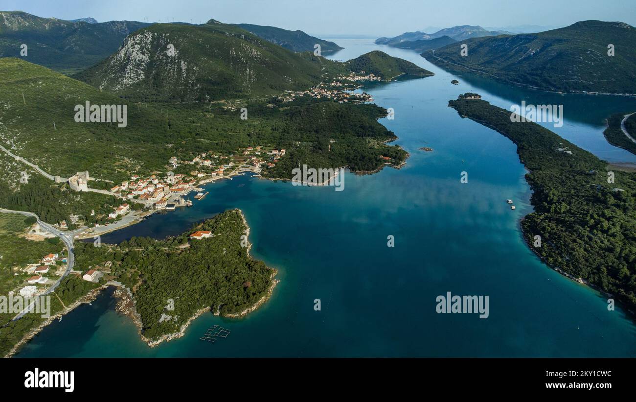Aerial view of the city of Mali Ston in Croatia on May 26, 2022. Photo ...