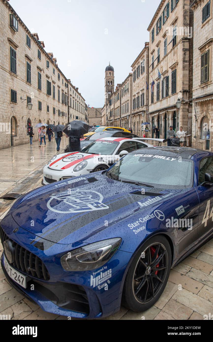 Super luxury cars arrived this year on Stradun, in Dubrovnik, Croatia on  June 9, 2022. Super luxury cars arrived from Mostar as part of the HPlus  Rally, organized by Hifa Petrol. The