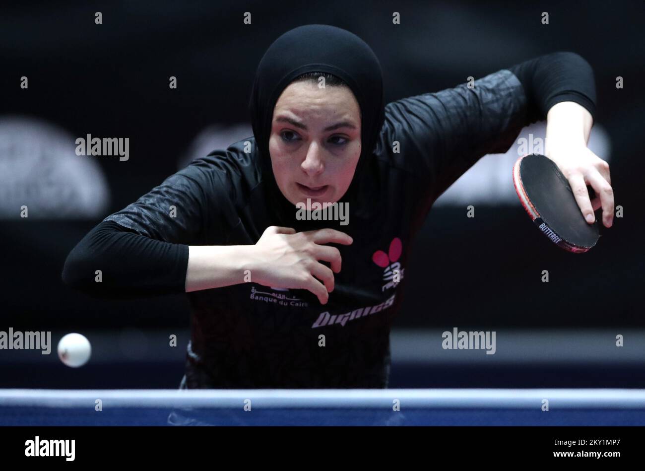 Dina Meshref of Egypt in action against Xiaona Shan of Germany during 1 ...
