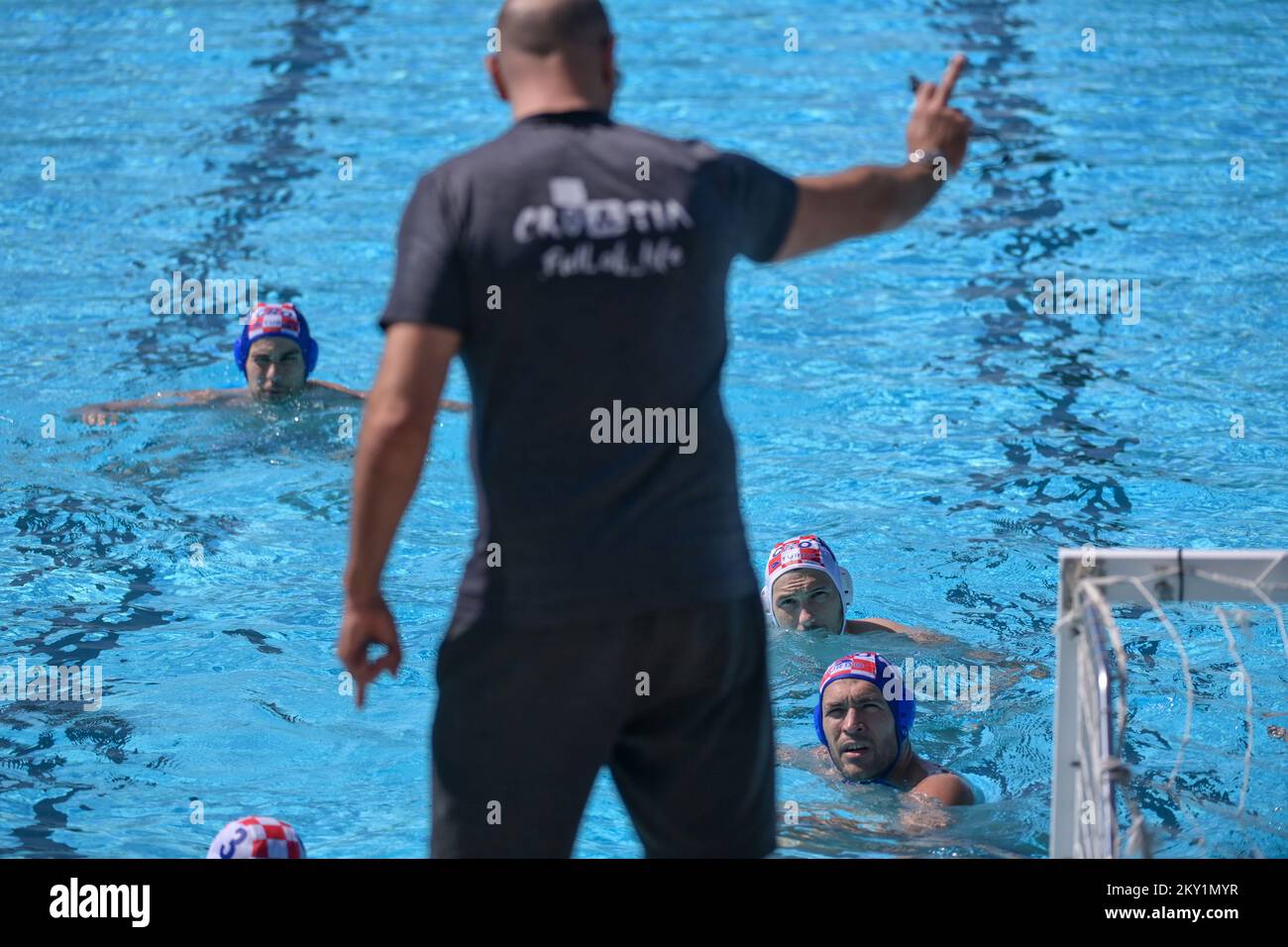 Croatian Water Polo team during last training on Mladost pool before departure to World Championship in Budapest Hungary. Stock Photo