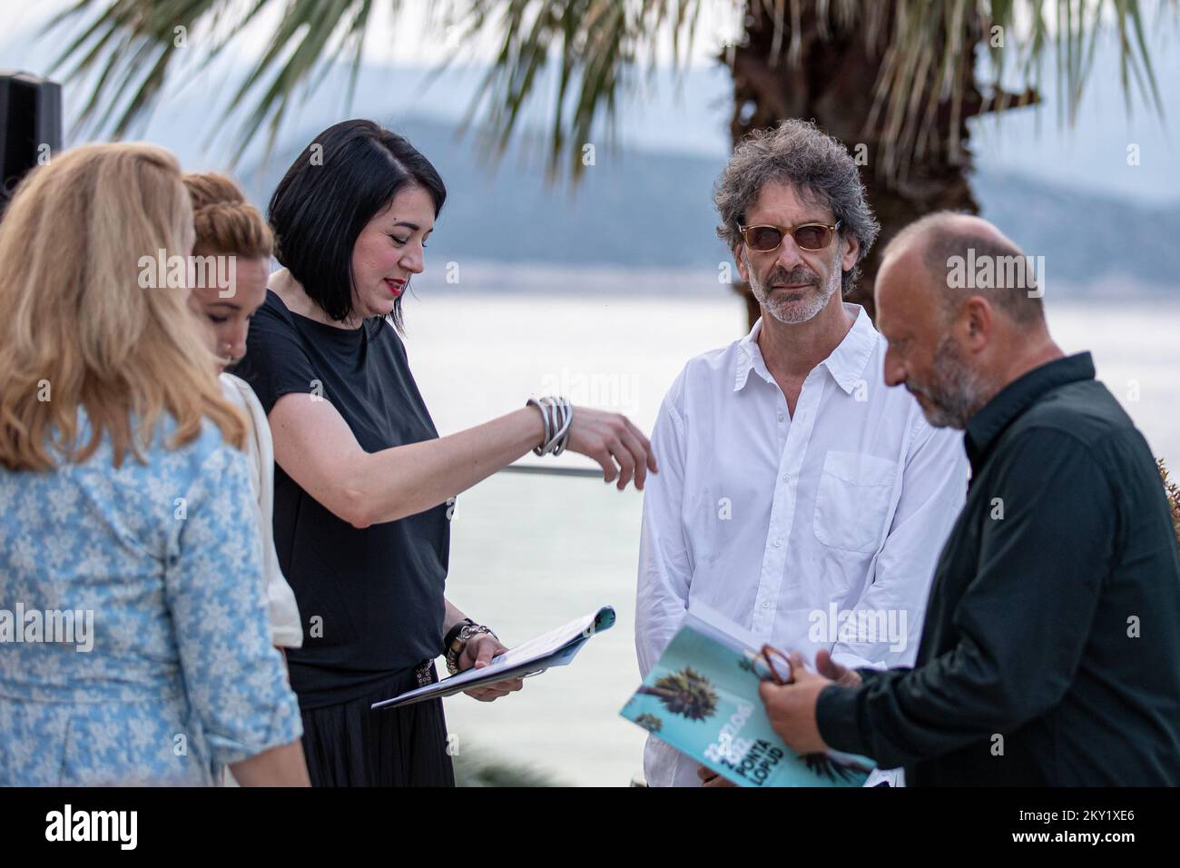 American filmmaker Joel Coen during the opening of Ponta Lopud Festival and press conference in Lopud near Dubrovnik, Croatia on June 22, 2022. Four-time Oscar winner Joel Coen opened the 2nd Ponta Lopud Festival. In addition to Joel Coen, there were other film directors such as Brian Swardstrom, Peter Spears and Pawel Pawlikowski. In a week, the island of Lopud will become a creative cultural center for film industry professionals, a place to meet, exchange ideas and enjoy art. In addition to the talented regional film workers of the new generation, who will have the opportunity to get acquai Stock Photo