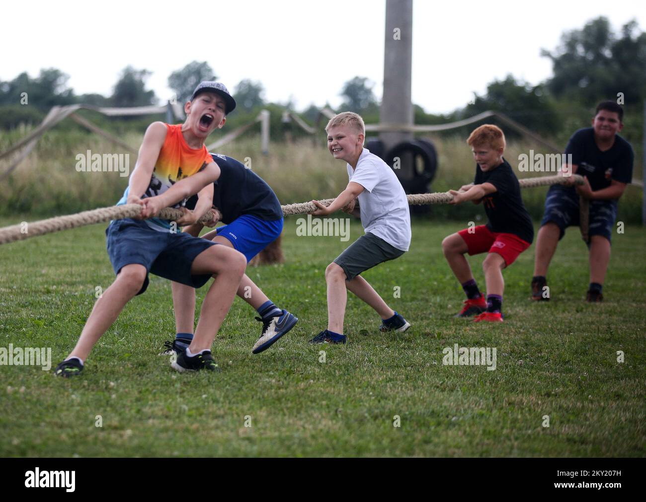 People take part in a tug of war game during Village games in Paukovec Village, near Sveti Ivan Zelina, Croatia, on June 25. Photo: Zeljko Hladika/PIXSELL Stock Photo