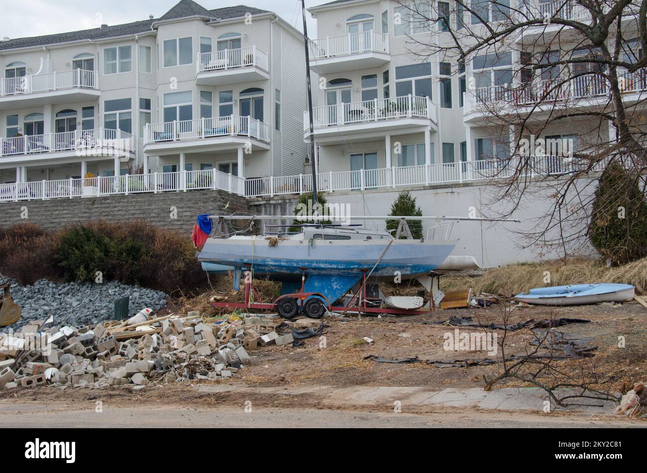 Hurricane Sandy Damage in Perth Amboy. New Jersey Hurricane Sandy. Photographs Relating to Disasters and Emergency Management Programs, Activities, and Officials Stock Photo