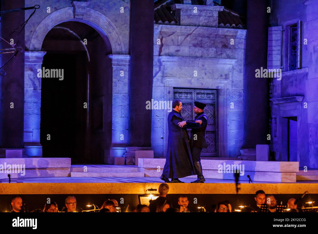 Verdi's 'Simon Boccanegra' under the musical direction of maestro Ivo Lipanovic, in the director's vision of Kresimir Dolencic opened 68th. Split Summer Festival at Peristille,in Split, Croatia,on July 14, 2022. Split Summer Festival is an international music and stage event in Split that includes drama, opera, ballet, and concert programs. Along with the Dubrovnik Summer Festival, it is the largest, oldest, and most representative national theater festival held in ambient spaces. The founder and owner of the Split Summer Festival are the City of Split. Photo: Zvonimir Barisin/PIXSELL  Stock Photo