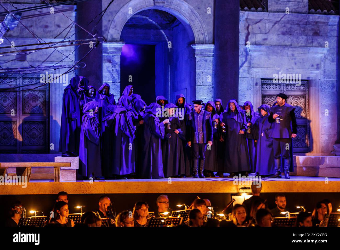 Verdi's 'Simon Boccanegra' under the musical direction of maestro Ivo Lipanovic, in the director's vision of Kresimir Dolencic opened 68th. Split Summer Festival at Peristille,in Split, Croatia,on July 14, 2022. Split Summer Festival is an international music and stage event in Split that includes drama, opera, ballet, and concert programs. Along with the Dubrovnik Summer Festival, it is the largest, oldest, and most representative national theater festival held in ambient spaces. The founder and owner of the Split Summer Festival are the City of Split. Photo: Zvonimir Barisin/PIXSELL  Stock Photo
