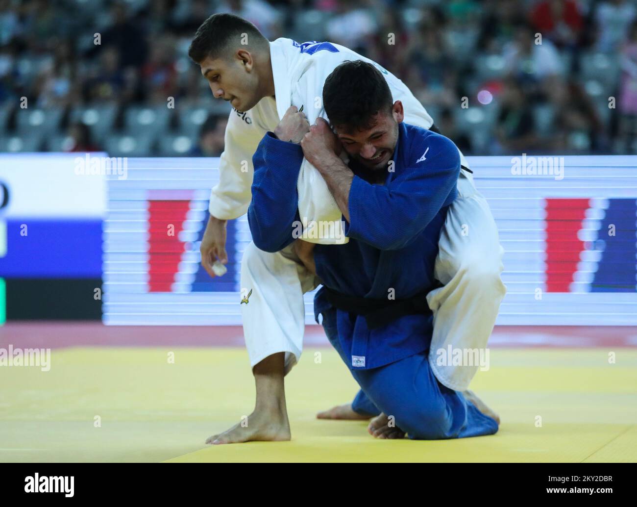 Pedro Medeiros of Brazil in a fight against Daniel Cargnin of Brazil in the category of men up to 73kg during the IJF World Tour Zagreb Grand Prix, held at the Zagreb Arena, in Zagreb, Croatia, on July 16, 2022. Photo: Zeljko Hladika/PIXSELL Stock Photo