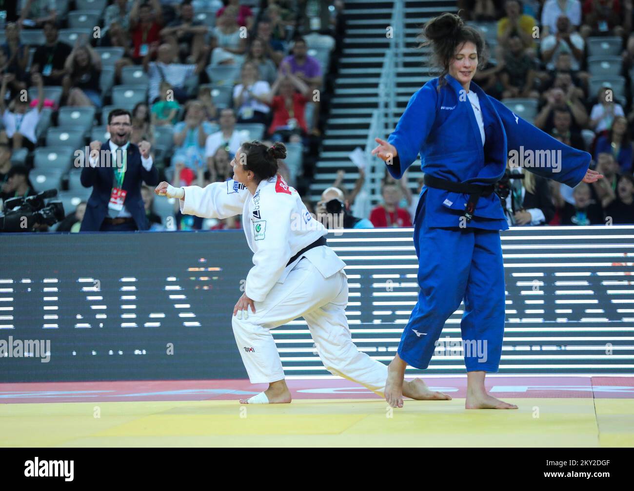 Barbara Matic of Croatia in the fight against Miriam Butkereit of Germany in the category of women up to 70kg during the IJF World Tour Zagreb Grand Prix, held at the Zagreb Arena, in Zagreb, Croatia, on July 16, 2022. Photo: Zeljko Hladika/PIXSELL Stock Photo