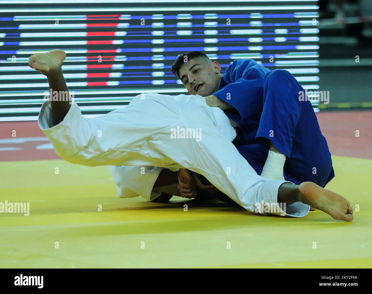 Eduard Trippel of Germany fights against Francis Damier of France for bronze in the category of men up to 90 kg during the IJF World Tour Zagreb Grand Prix, held at the Zagreb Arena, in Zagreb, Croatia, on July 17, 2022. Photo: Zeljko Hladika/PIXSELL Stock Photo