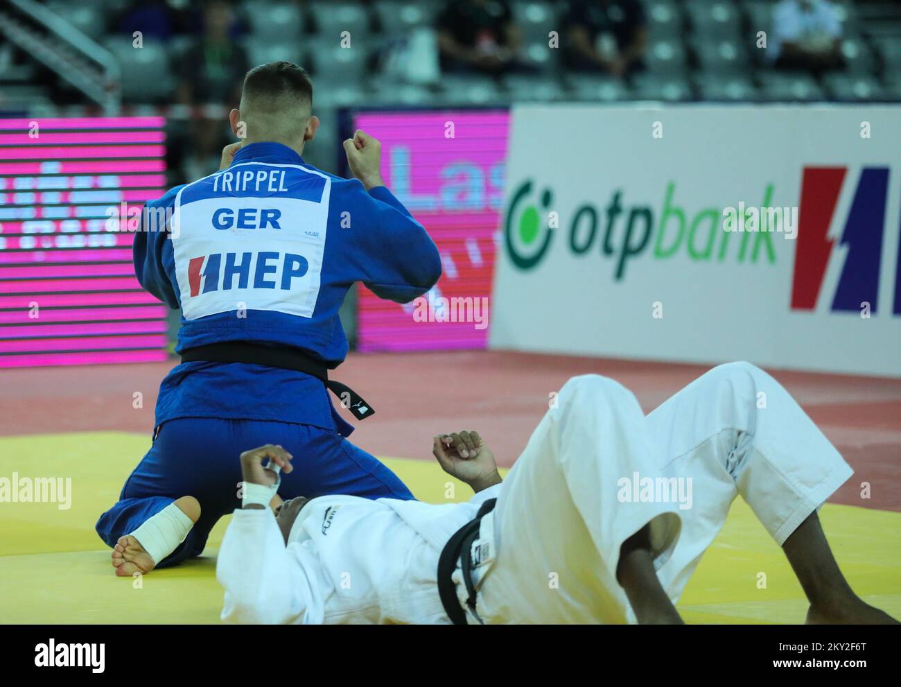 Eduard Trippel of Germany fights against Francis Damier of France for bronze in the category of men up to 90 kg during the IJF World Tour Zagreb Grand Prix, held at the Zagreb Arena, in Zagreb, Croatia, on July 17, 2022. Photo: Zeljko Hladika/PIXSELL Stock Photo