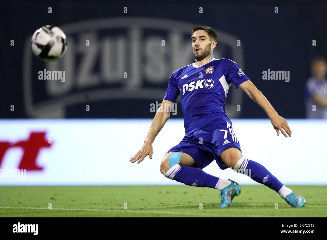 Zagreb, Croatia. 15th July, 2023. Luka Ivanusec of Dinamo Zagreb leaves the  pitch with an injury during the Supersport Supercup match between GNK Dinamo  Zagreb and HNK Hajduk Split at Maksimir stadium