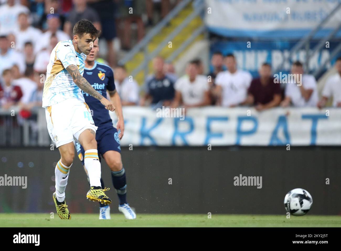 Haris Vuckic of HNK Rijeka controls a ball during the 1st leg of