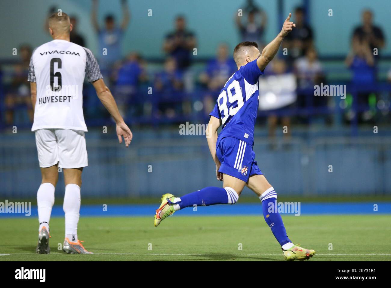 ZAGREB, CROATIA - AUGUST 09: Mislav Orsic and Josip Drmic of GNK Dinamo  Zagreb celebrating after scoring a goal during third qualifying round, 2nd  leg of UEFA Champions League match between GNK