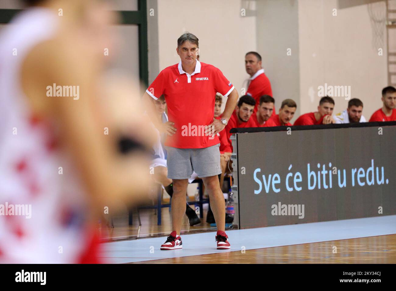 Head coach of Croatia Damir Mulaomerovic reacts during friendly basketball match between Croatia and Hungary at Marino Cvetkovic hall on August 18, 2022 in Opatija, Croatia. Photo: Goran Kovacic/PIXSELL Stock Photo