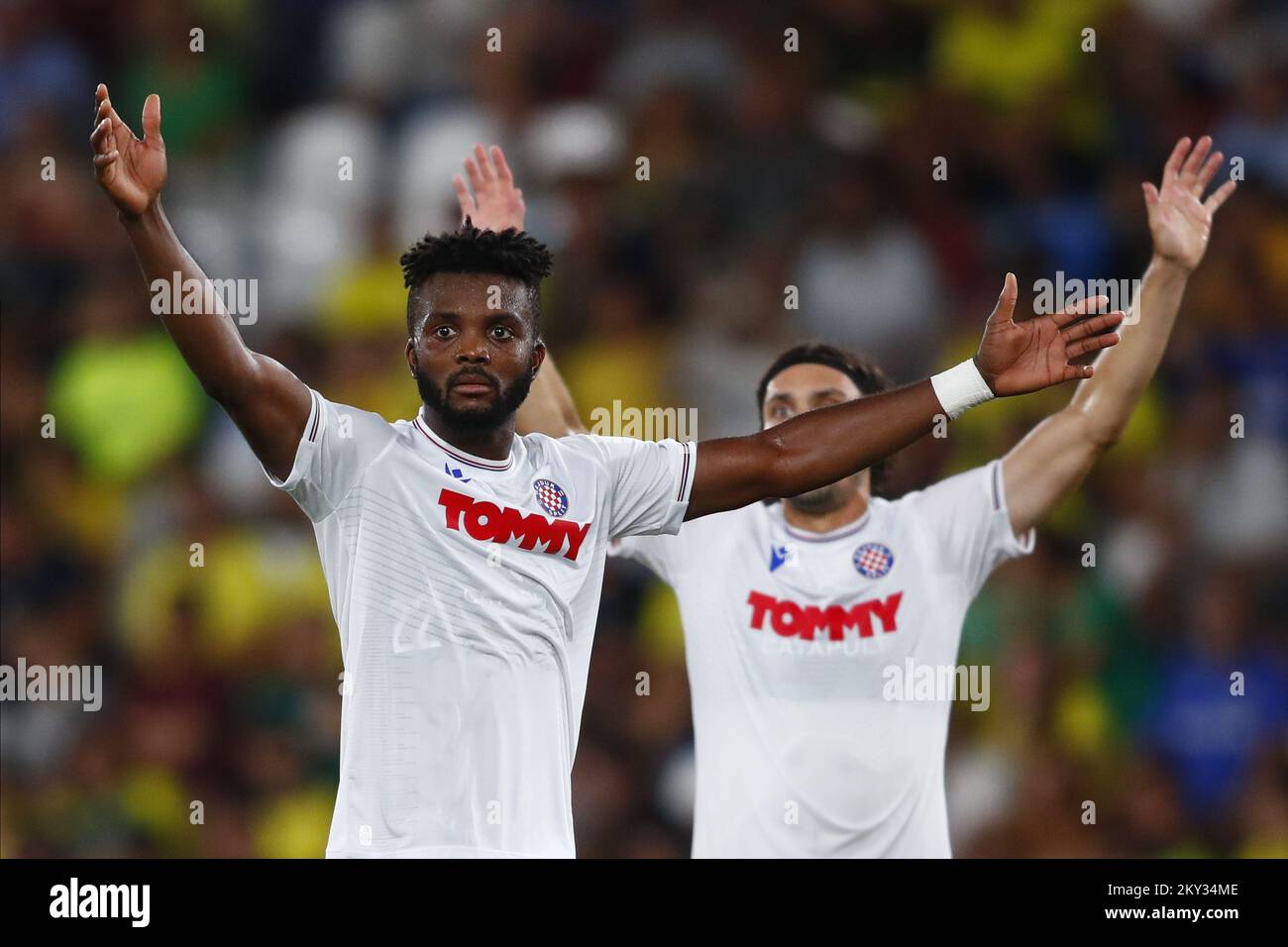 VALENCIA, SPAIN - AUGUST 18: Chidozie Awaziem of HNK Hajduk Split reacts during the UEFA Conference League play-offs first leg match between Villarreal CF and HNK Hajduk on August 18, 2022 in Valencia, Spain. Photo: Omar Arnau/PIXSELL Stock Photo
