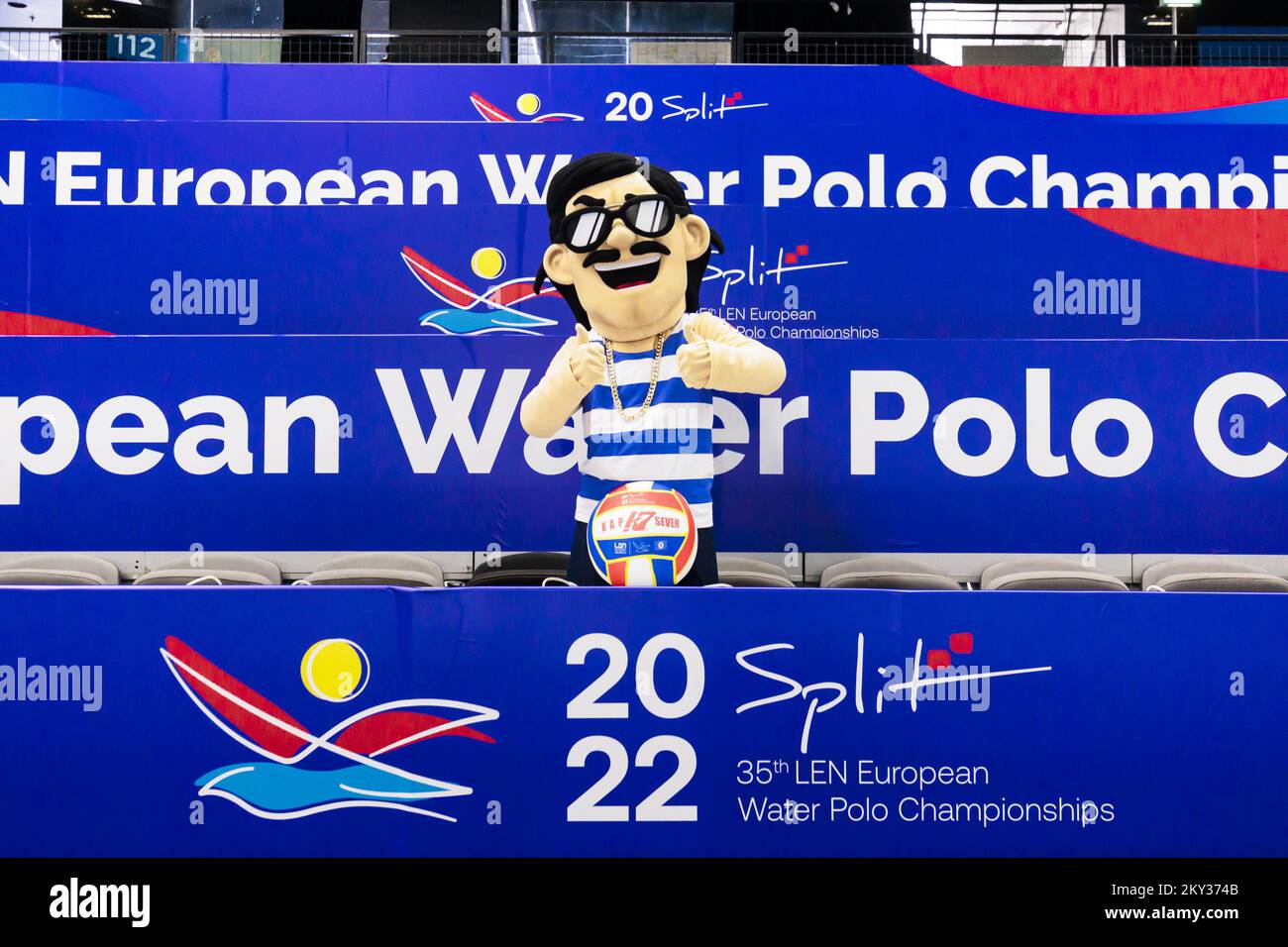 Mascot Roko of the 35th LEN European Water Polo Championships pose for