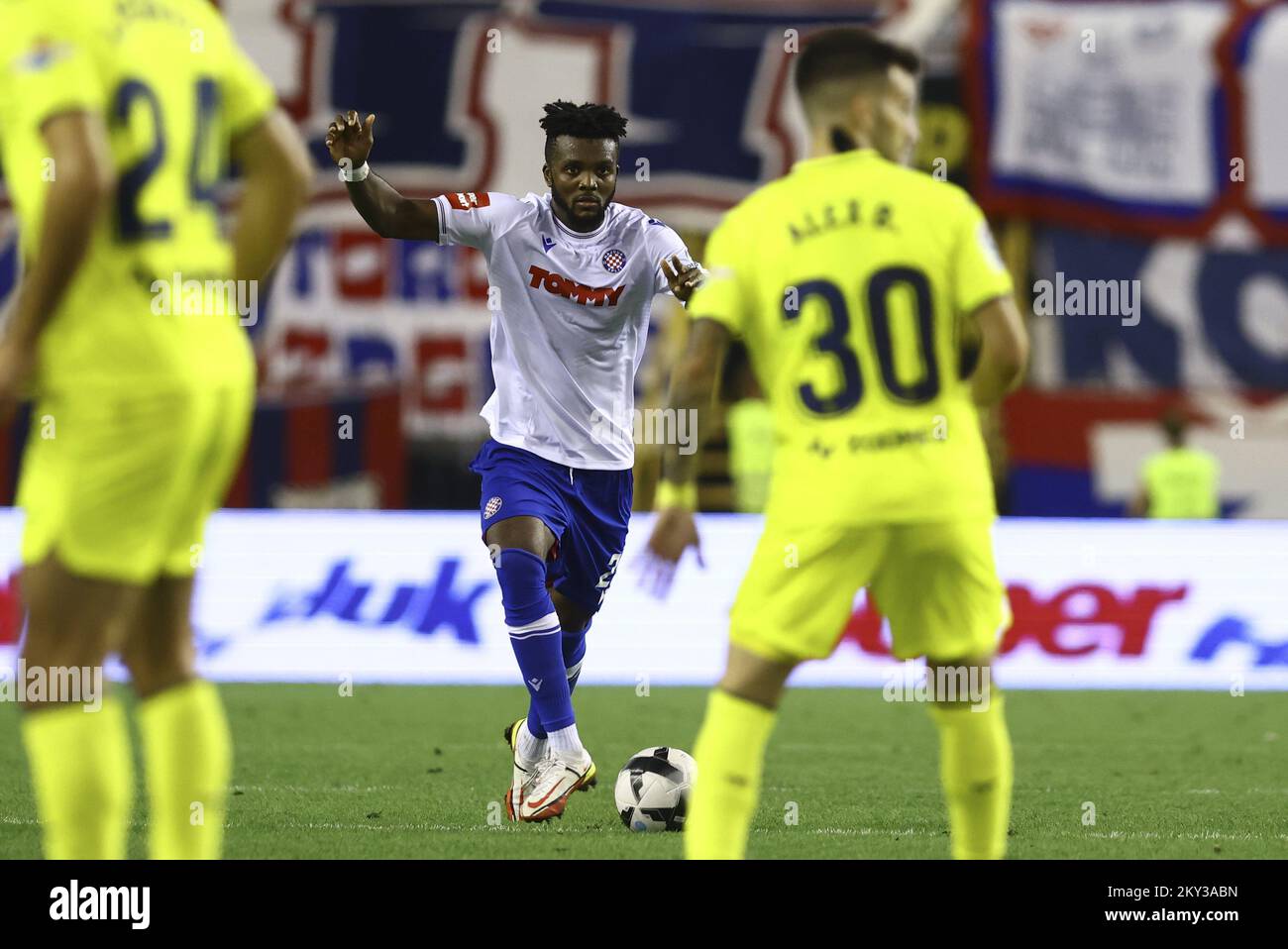 Chidozie Awaziem of Hajduk in action during UEFA Europa Conference League Play-Off Second Leg match between Hajduk Split and Villarreal CF at Poljud Stadium on August 25, 2022 in Split, Croatia. Photo: Miroslav Lelas/PIXSELL Stock Photo