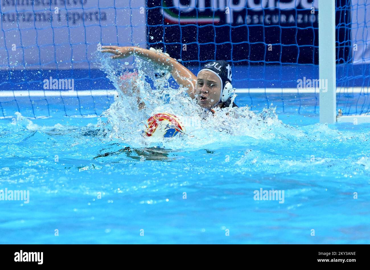 SPLIT, CROATIA - AUGUST 27: Anastasiia Melnychuk of Romania during the 35 Len European Championship Split 2022 Woman's Water Polo match between Germany and Romania at Spaladium Arena on August 27, 2022 in Split, Croatia. Photo: Marko Lukunic/PIXSELL Stock Photo