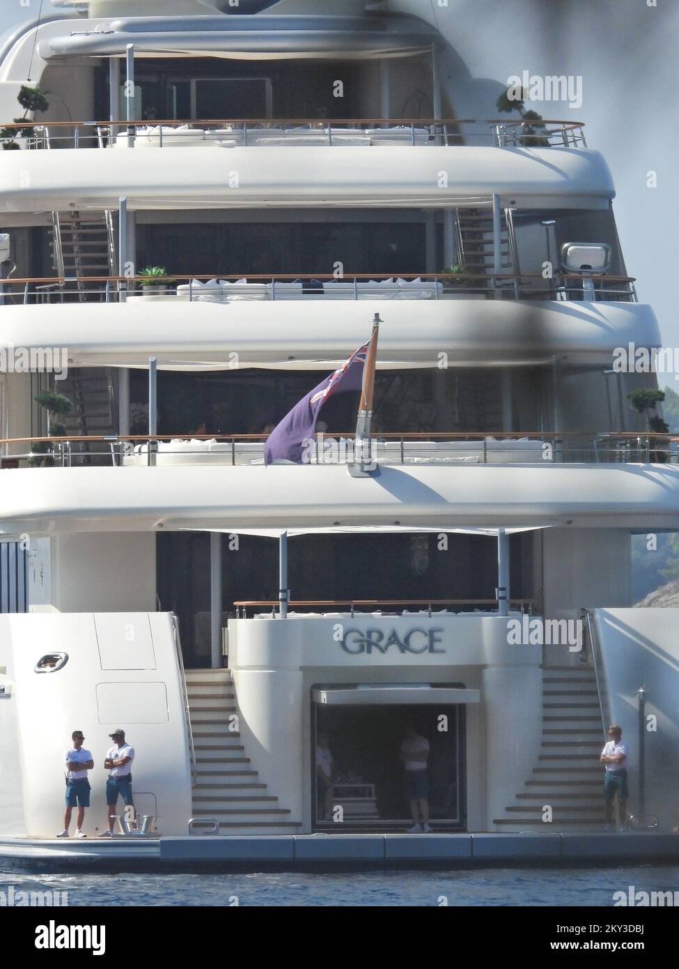 The luxury yacht Grace, 81 meters long, is seen anchored near Vela Luka