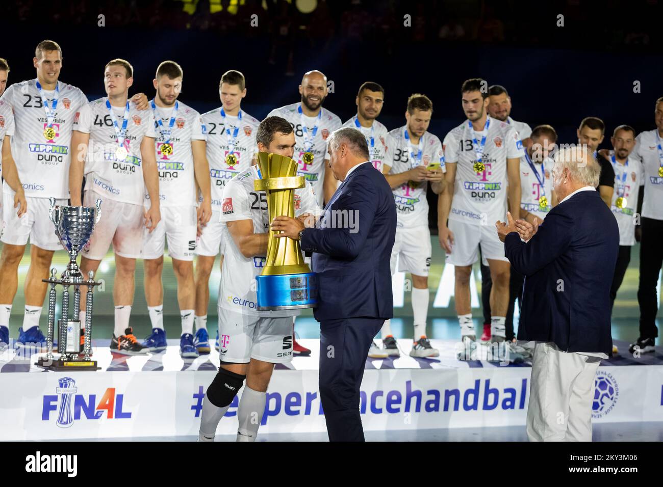 Cosic Players of Telekom Veszprem receive trophy for first place at the SEHA ...