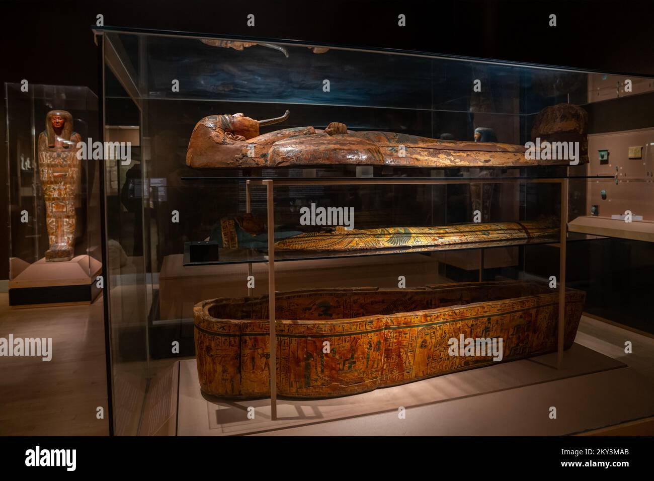 Mummies in the Egyptian collection at the Brooklyn Museum of Art in Brooklyn NYC Stock Photo