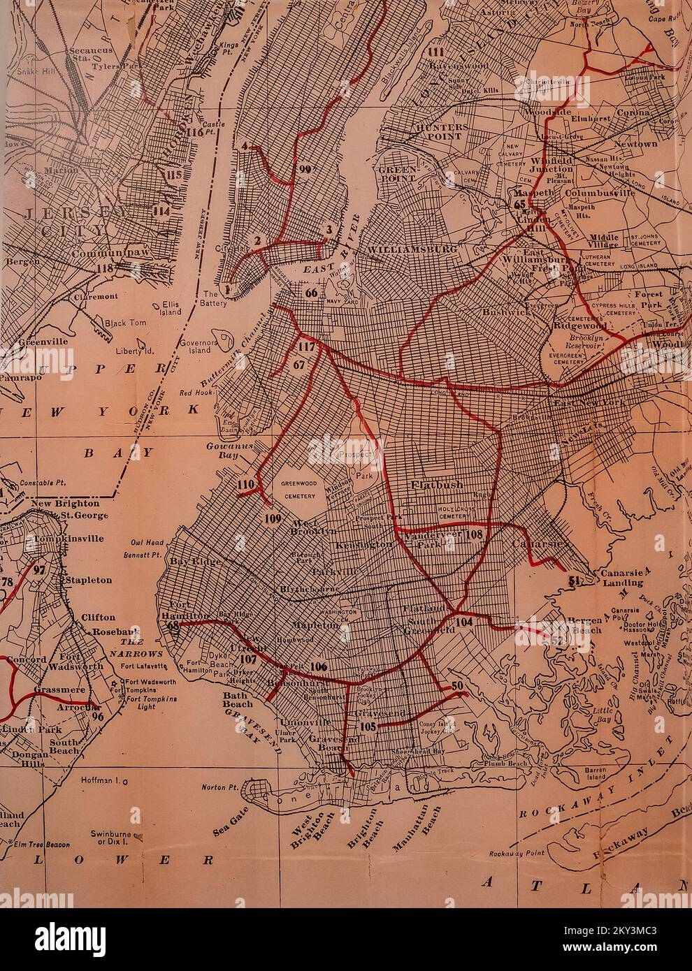 old map of Brooklyn NYC neighborhoods at the Brooklyn Museum of Art Stock Photo