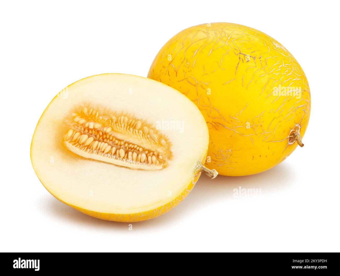sliced yellow melon path isolated on white Stock Photo Alamy