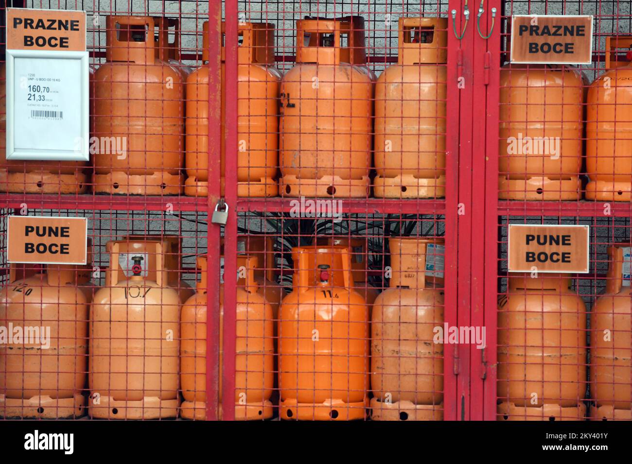 The gas cylinders are seen in Sibenik, Croatia on September 12, 2022