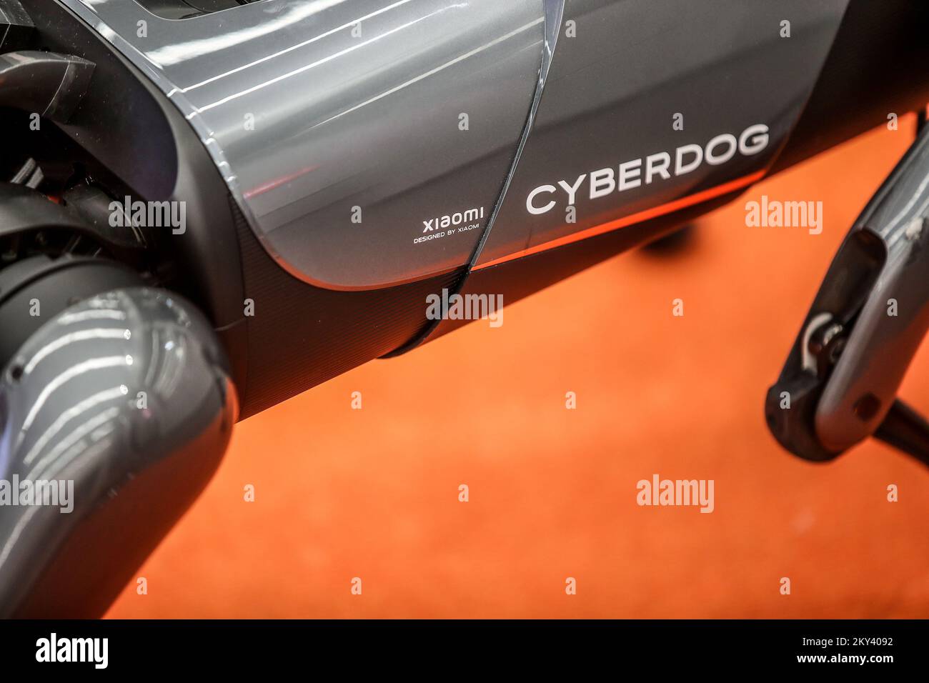 Xiaomi presented the CyberDog robot and a line of products for pets in shopping center Arena Zagreb in Zagreb, Croatia on September 12, 2022. Visitors paid the most attention to Cyberdog, a robot dog that can be customized. The robot dog is equipped with artificial intelligence cameras and computer vision support. In autonomous mode, the robot tracks objects and builds a map of the movement. Photo: Slavko Midzor/PIXSELL Stock Photo