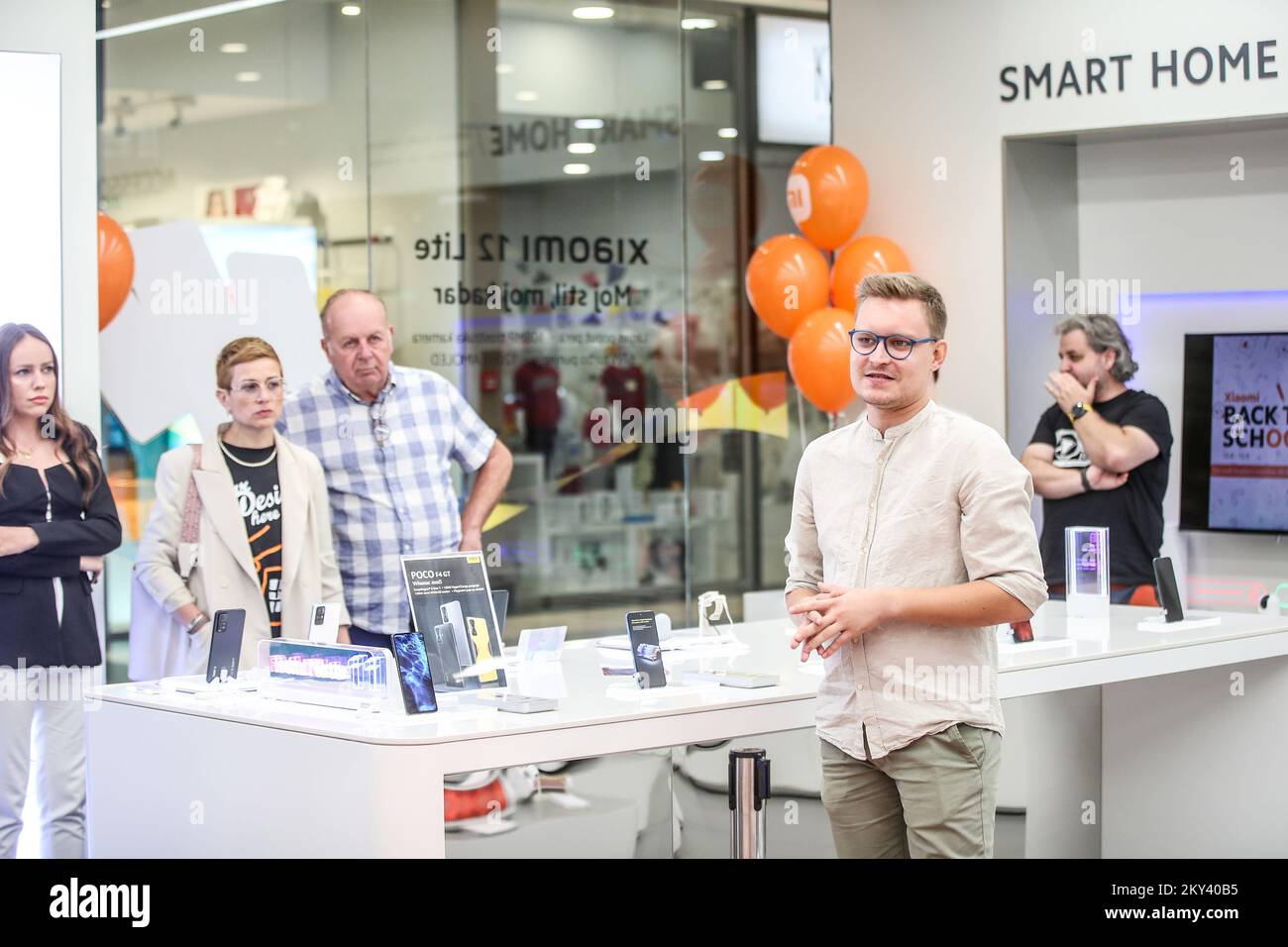 Xiaomi presented the CyberDog robot and a line of products for pets in shopping center Arena Zagreb in Zagreb, Croatia on September 12, 2022. Visitors paid the most attention to Cyberdog, a robot dog that can be customized. The robot dog is equipped with artificial intelligence cameras and computer vision support. In autonomous mode, the robot tracks objects and builds a map of the movement. Photo: Slavko Midzor/PIXSELL Stock Photo