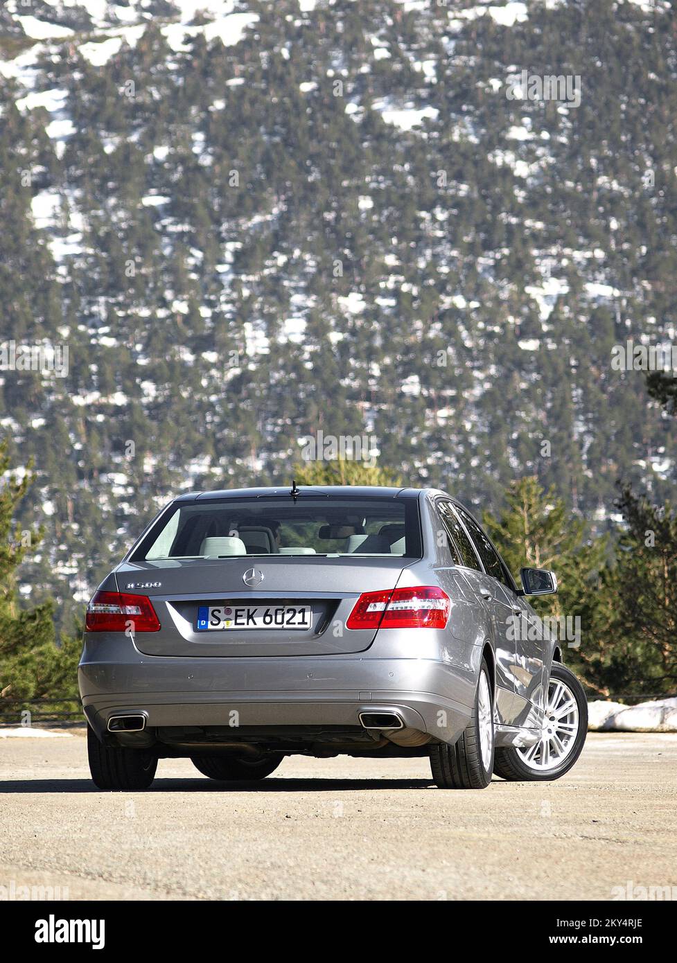 International presentation of the new Mercedes E-class. The new E-Class delivers more than 20 technical improvements, among which self-braking and stopping the car in front of obstacles, adaptive tempomat, turning lights and the automatic raising and lowering of the long, dead angle sensor, the monitoring of drowsy drivers. Stock Photo