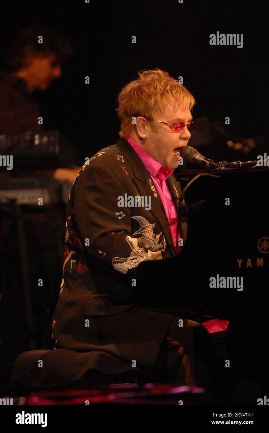 Sir Elton John performs live during a concert in Croatia Stock Photo