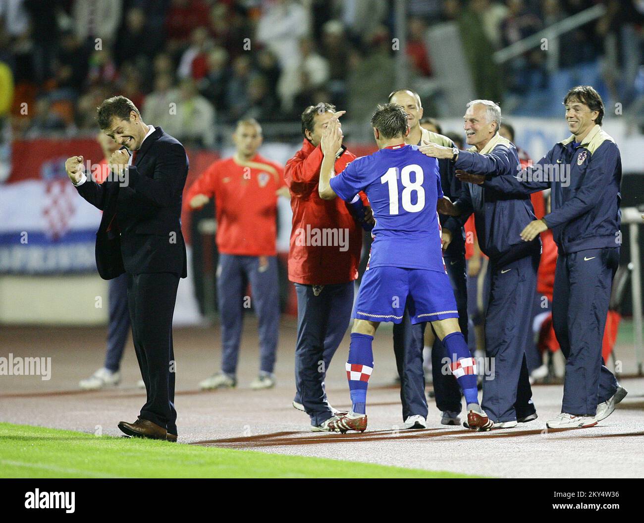 Croatia's Ivica Olic and Slaven Bilic celebrate Olic's goal Stock Photo