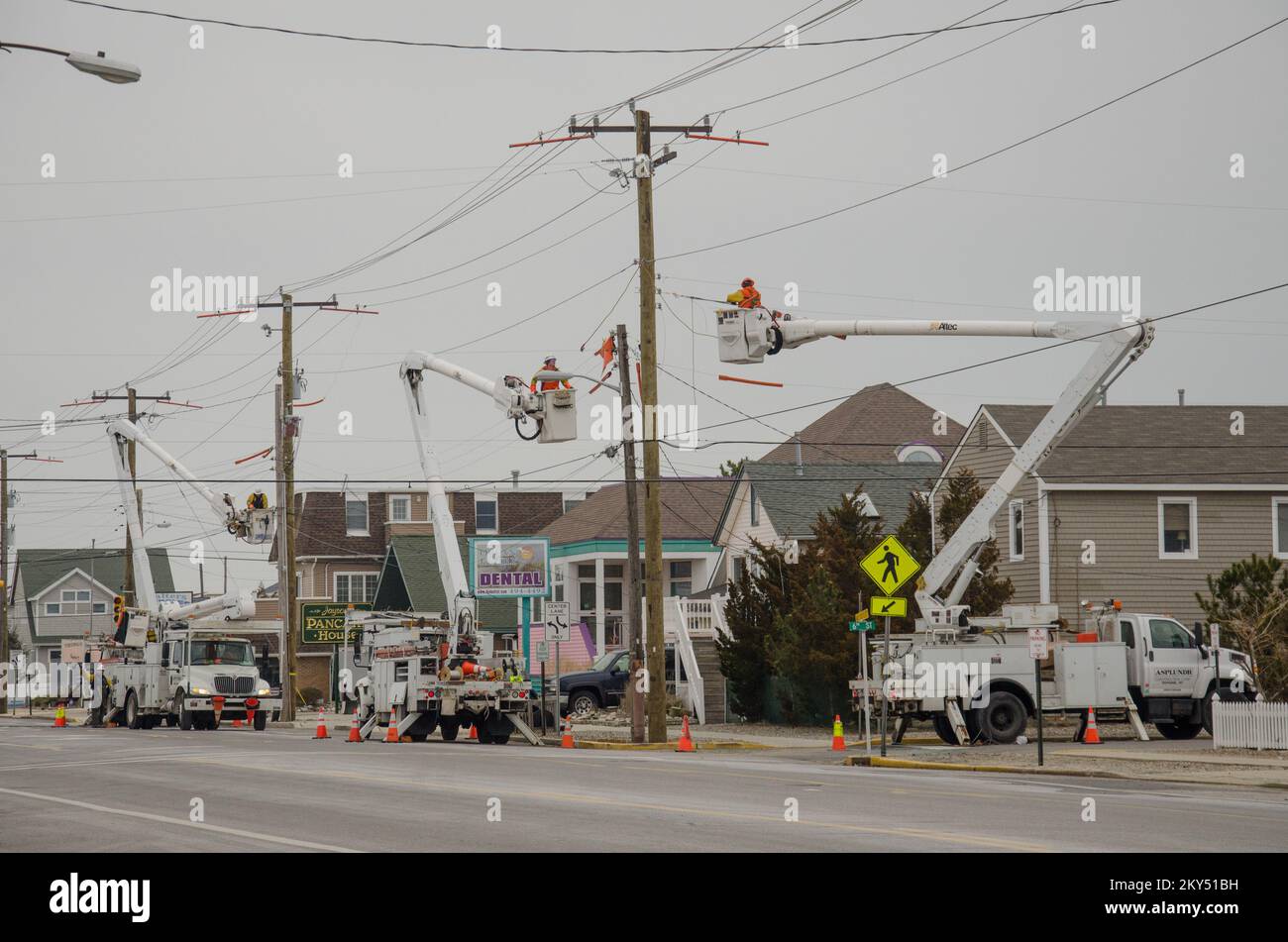 Utility Pole Replacement. New Jersey Hurricane Sandy. Photographs Relating to Disasters and Emergency Management Programs, Activities, and Officials Stock Photo