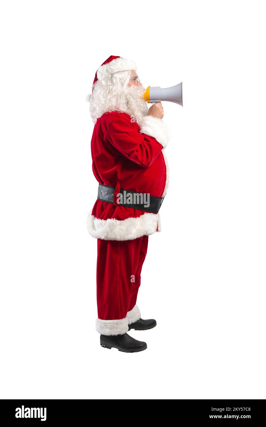 Santa claus speaks into a megaphone for a christmas announcement Stock ...